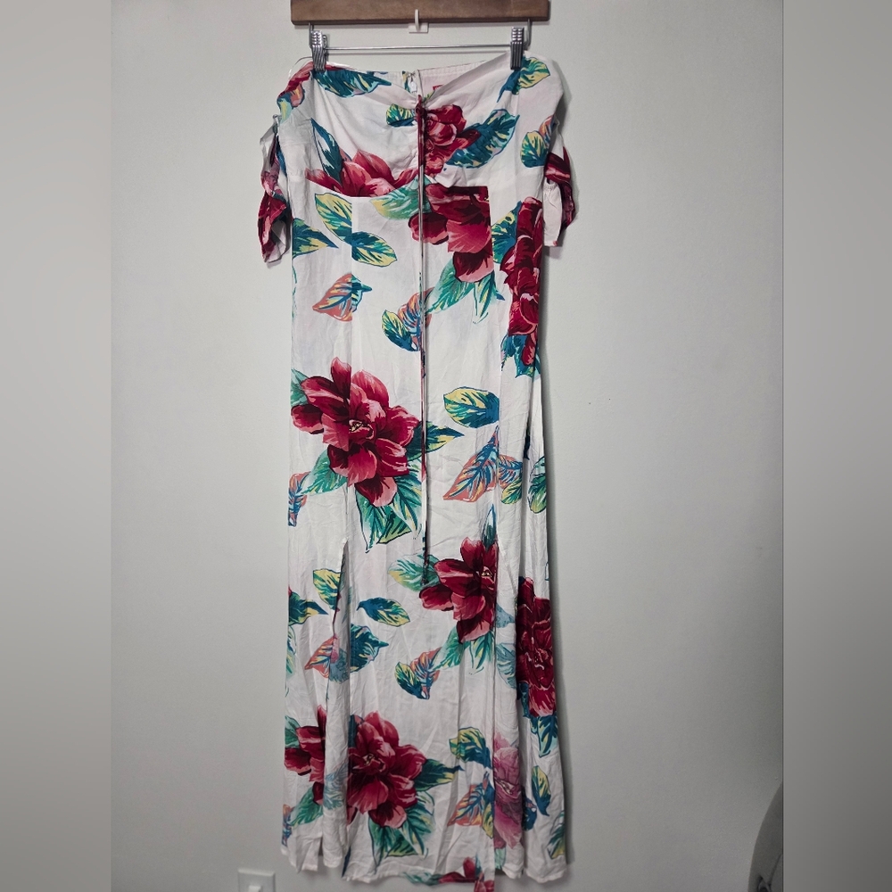 Guess Floral Maxi Dress - Red and Green on White